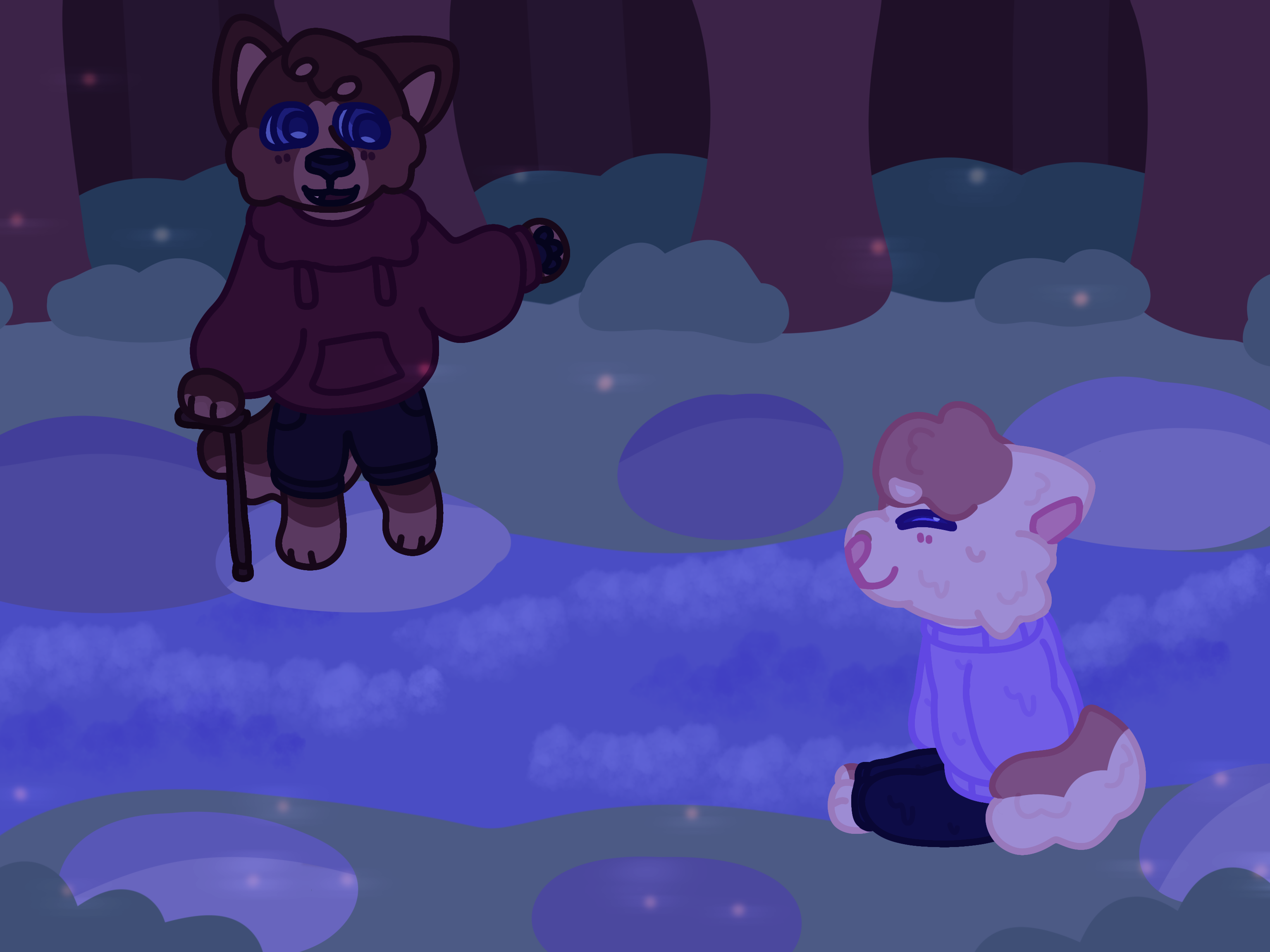 Basil and Lumi at the river illustration.